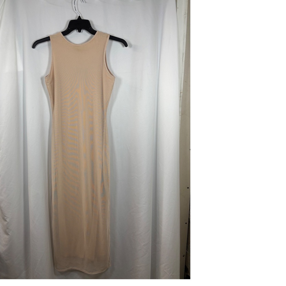 See You Monday Nude Beige Mesh Sleeveless Bodycon Midi Dress Large NWT D8558MS